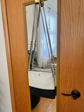 kate spade Cream Textured Leather Crossbody with Spade Logo